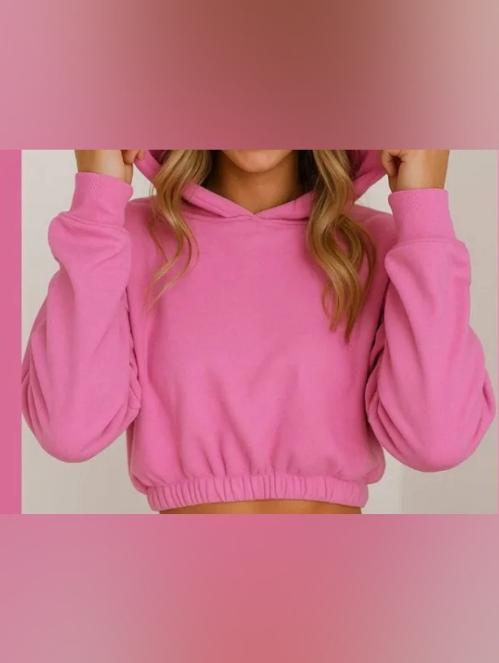 Naked Wardrobe Pink Cropped Hoodie Sweater Long Sleeve Athleisure Lounge Top XS